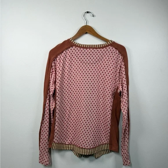 Free People Instant Classic Long Sleeve Patchwork Tee Button Up Boho - Picture 4 of 6